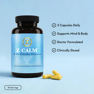 z-calm benefits with bottle and capsules
