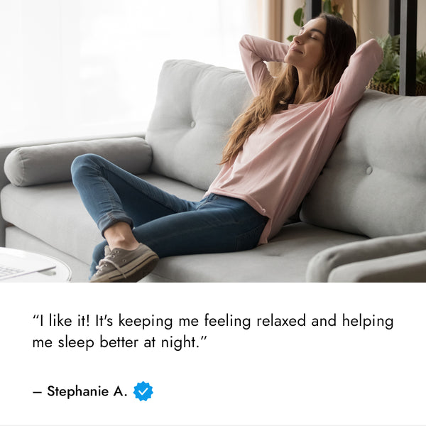 Z-Calm review with image of woman on couch
